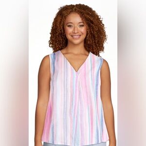 Time and Tru women’s woven striped v neck tank top; size: S(4-6)